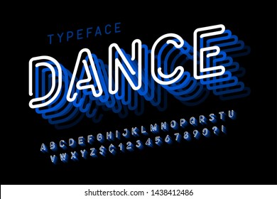 Neon light 3d alphabet, extra glowing font. Exclusive swatch color control.