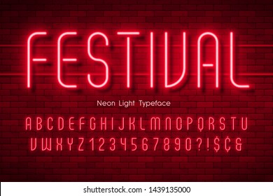 Neon light 3d alphabet, extra glowing font. Exclusive swatch color control.