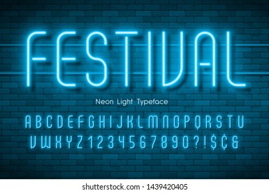 Neon light 3d alphabet, extra glowing font. Exclusive swatch color control.