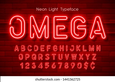 Neon light 3d alphabet, extra glowing font. Exclusive swatch color control.