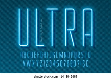 Neon light 3d alphabet, extra glowing font. Exclusive swatch color control.