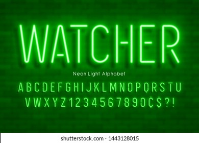 Neon light 3d alphabet, extra glowing font. Exclusive swatch color control.