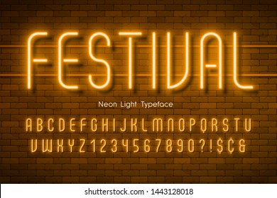 Neon light 3d alphabet, extra glowing font. Exclusive swatch color control.