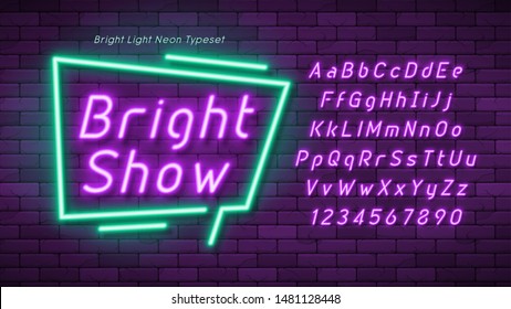 Neon light 3d alphabet, extra glowing font. Exclusive swatch color control.