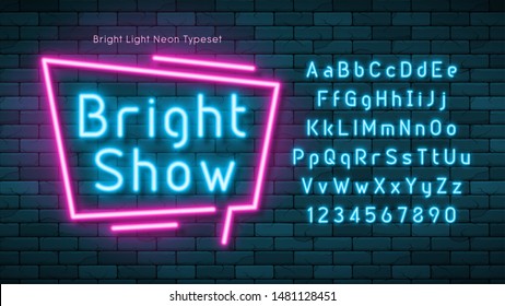 Neon light 3d alphabet, extra glowing font. Exclusive swatch color control.