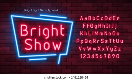 Neon light 3d alphabet, extra glowing font. Exclusive swatch color control.