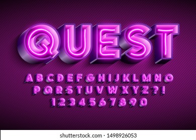 Neon light 3d alphabet, extra glowing font. Swatch color control. 
