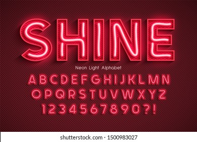 Neon light 3d alphabet, extra glowing font. Exclusive swatch color control.