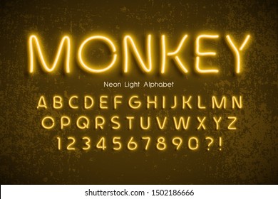 Neon light 3d alphabet, extra glowing font. Exclusive swatch color control.