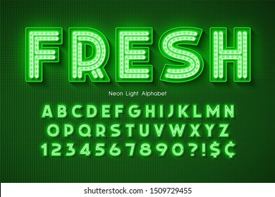 Neon light 3d alphabet, extra glowing font. Swatch color control.