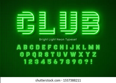 Neon light 3d alphabet, extra glowing font. Exclusive swatch color control.