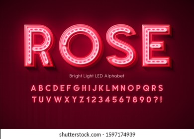 Neon light 3d alphabet, extra glowing modern font. Swatch color control.