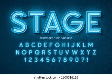 Neon light 3d alphabet, extra glowing font. Swatch color control.