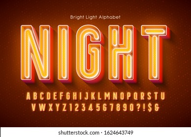 Neon Light 3d Alphabet, Extra Glowing Modern Type. Swatch 4color Control.