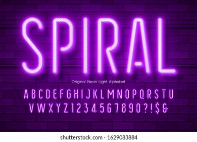 Neon light 3d alphabet, extra glowing modern type. Swatch color control.