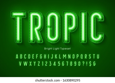Neon light 3d alphabet, extra glowing modern type. Swatch color control.