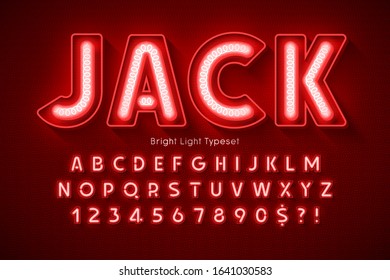 Neon light 3d alphabet, extra glowing modern type. Swatch color control.