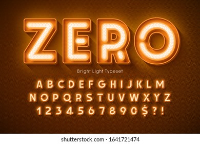 Neon light 3d alphabet, extra glowing modern type. Swatch color control.