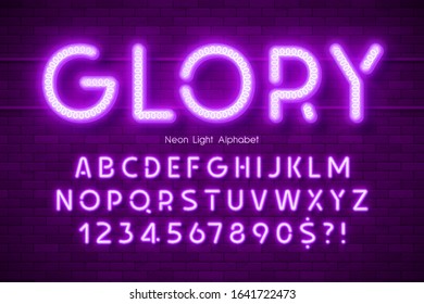 Neon light 3d alphabet, extra glowing modern type. Swatch color control.