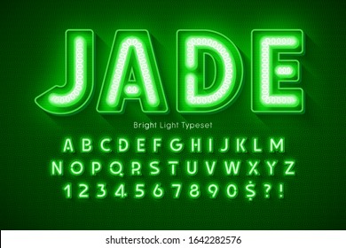 Neon light 3d alphabet, extra glowing modern type. Swatch color control.