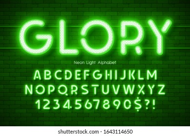 Neon light 3d alphabet, extra glowing modern type. Swatch color control.