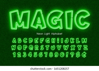 Neon Light 3d Alphabet, extra glühender Comicstil Typ. Farbkontrolle überwachen. 