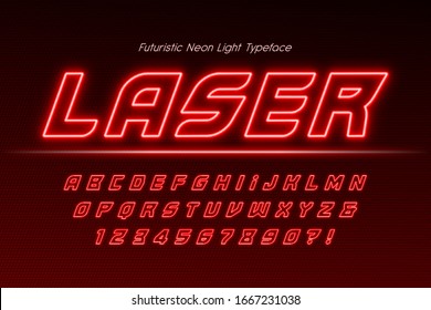 Neon light 3d alphabet, extra glowing modern type. Swatch color control. 20 degree skew