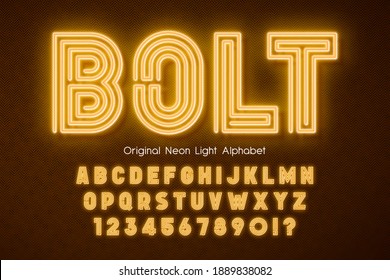 Neon light 3d alphabet, extra glowing modern type. Swatch color control