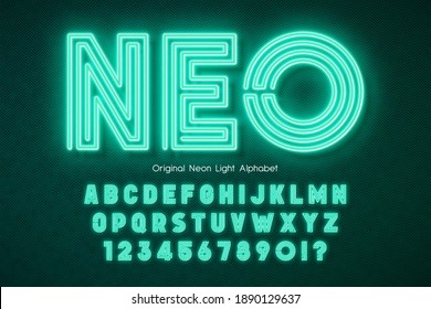 Neon light 3d alphabet, extra glowing modern type. Swatch color control.