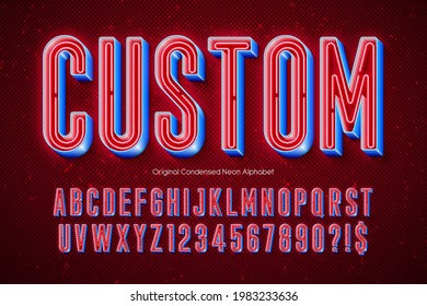 Neon light 3d alphabet, extra glowing modern type. Swatch color control.