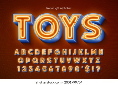 Neon Light 3d Alphabet, Extra Glowing Origainal Type. Swatch Color Control.