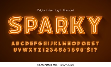 Neon light 3d alphabet, extra glowing origainal type. Swatch color control.