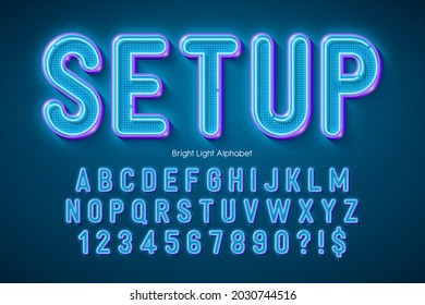 Neon light 3d alphabet, extra glowing origainal type. Swatch color control.
