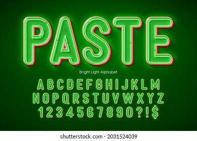 Neon light 3d alphabet, extra glowing origainal type. Swatch color control.