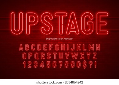 Neon light 3d alphabet, extra glowing origainal type. Swatch color control.