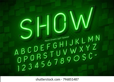 Neon light 3d alphabet, extra glowing font. Exclusive swatch color control.