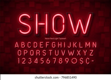 Neon light 3d alphabet, extra glowing font. Exclusive swatch color control.