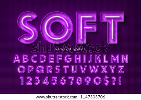 Neon light 3d alphabet, extra glowing font. Exclusive swatch color control.