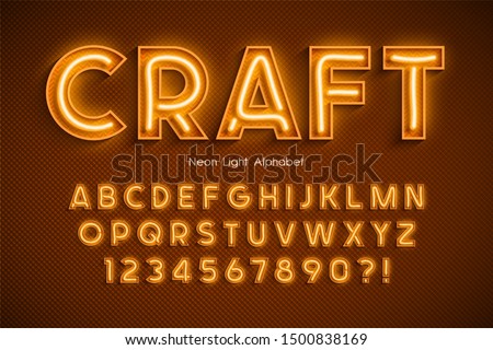 Neon light 3d alphabet, extra glowing font. Exclusive swatch color control.