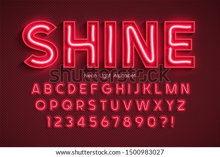 Neon light 3d alphabet, extra glowing font. Exclusive swatch color control.