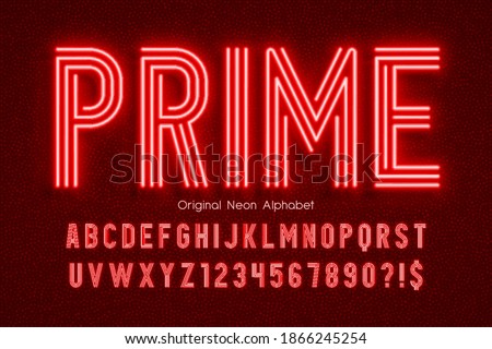 Neon light 3d alphabet, extra glowing modern type. Swatch color control.