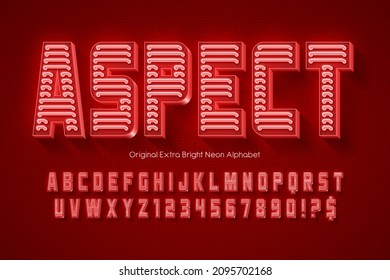 Neon light 3d alphabet, retro-futuristic origainal type. Swatch color control.