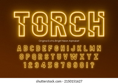 Neon light 3d alphabet, retro-futuristic origainal type. Swatch color control.