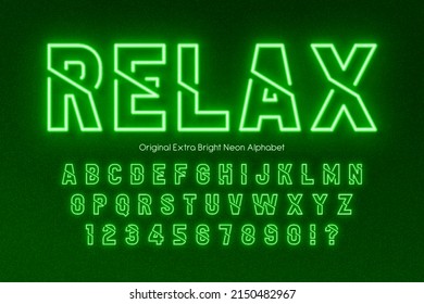 Neon light 3d alphabet, retro-futuristic origainal type. Swatch color control.