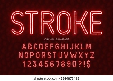 Neon light 3d alphabet, retro-futuristic original type. Swatch color control.