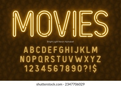 Neon light 3d alphabet, retro-futuristic original type. Swatch color control.