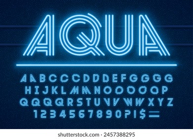 Neon light 3d alphabet, retro-futuristic original type. Swatch color control.