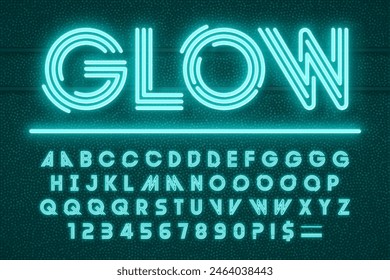 Neon light 3d alphabet, retro-futuristic original type. Swatch color control.