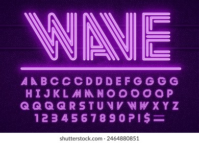 Neon light 3d alphabet, retro-futuristic original type. Swatch color control.