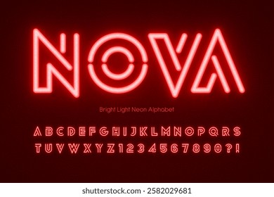 Neon light 3d alphabet, retro-futuristic original type. Swatch color control.